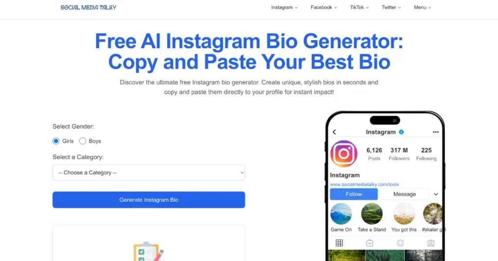 socialmediatalky's instagram bio generator