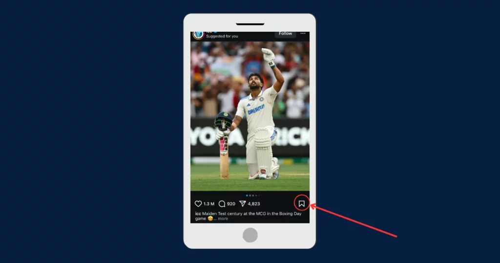 in the post's lower right corner, look for the bookmark symbol on instagram
