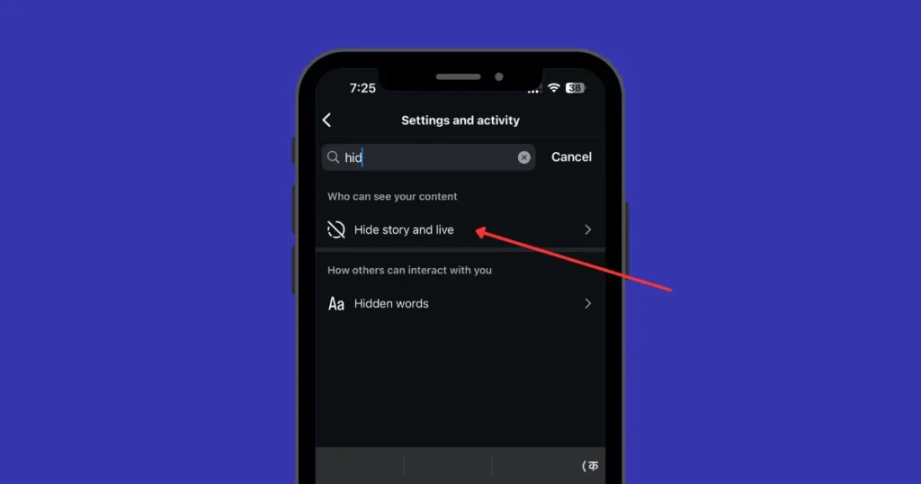 search the hide story and live option on how to put highlights on instagram without story