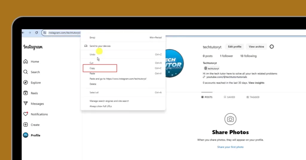 copy the URL from the address bar on how to link instagram to tiktok on desktop