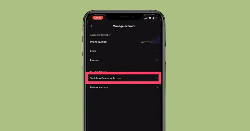 select switch to business account on how to link instagram to tiktok
