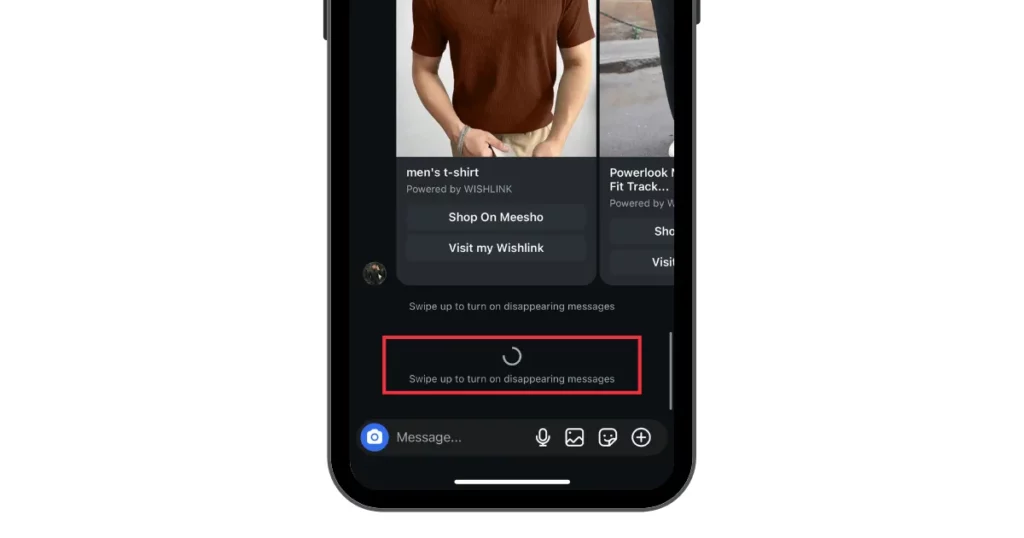 swipe up from the center of the screen on how to turn on vanish mode on instagram