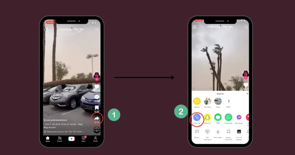 tap the arrow icon at the bottom right and tap copy link
