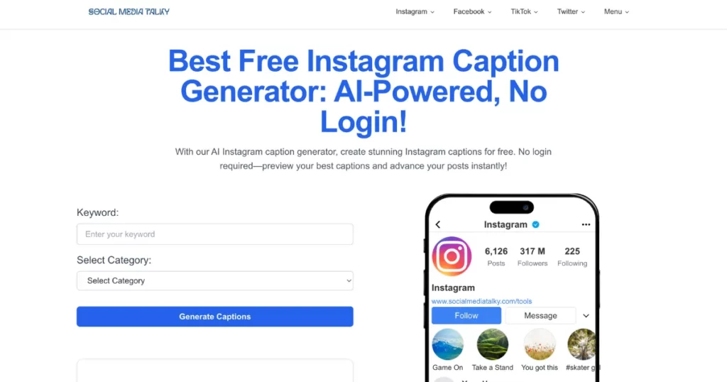 socialmediatalky instagram caption generator