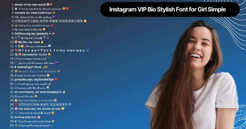 instagram vip bio stylish font for girl simple