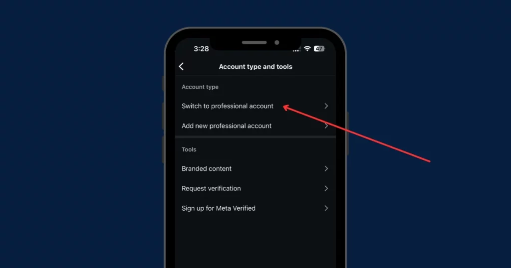 tap switch to professional account on does instagrm have profile views