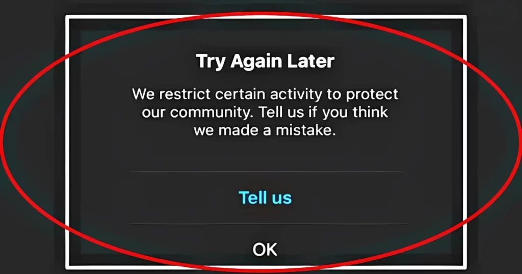 we restrict certain activity instagram fix error